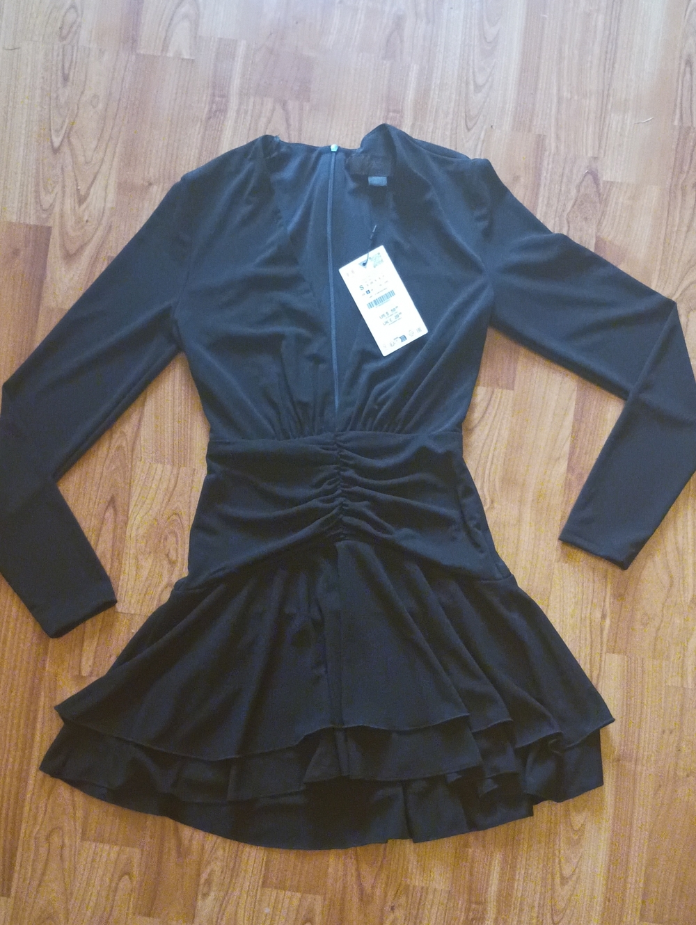 Zara Black Long-Sleeve Ruffle-Hem Dress